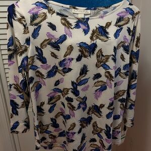 Women's Feather Print Top - Multicolor silky feel
